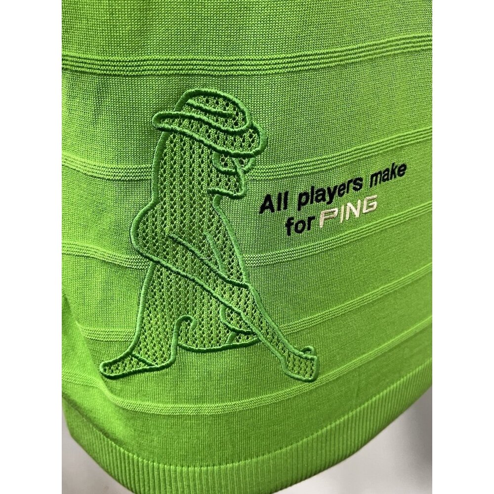 Men’s Size Medium PING Collection Golf Knit Shirt Neon Green Mr Ping Man Logo - Picture 8 of 15